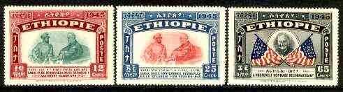 Ethiopia 1947 2nd Death Anniversary Pres Roosevelt 3 'post' values fine unmounted mint SG 360-62, stamps on personalities, stamps on roosevelt, stamps on haile selassie, stamps on ww2, stamps on nato, stamps on  ww2 , stamps on 