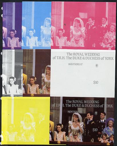 Montserrat 1986 Royal Wedding $4 m/sheet set of 8 imperf progressive colour proofs comprising the 5 individual colours plus 3 composites unmounted mint, stamps on royalty, stamps on andrew & fergie