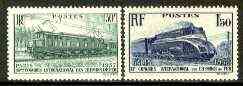 France 1937 1st Railway Congress, Paris set of 2 mounted mint SG 572-73, stamps on railways