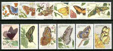 Surinam 1983 Butterfly paintings set of 12 unmounted mint SG 1137-48, stamps on butterflies, stamps on arts