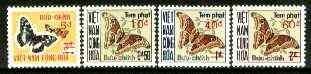 Vietnam - South 1974 Postage Due overprints set of 4 unmounted mint SG D470k-470n, stamps on butterflies