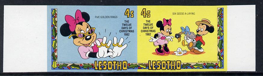 Lesotho 1982 Walt Disney Christmas 4s unmounted mint imperf se-tenant pair, as SG 527a, stamps on christmas  literature   disney