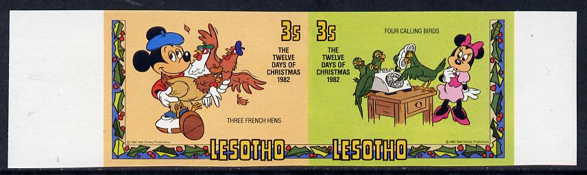 Lesotho 1982 Walt Disney Christmas 3s unmounted mint imperf se-tenant pair, as SG 525a, stamps on , stamps on  stamps on christmas  literature   disney 