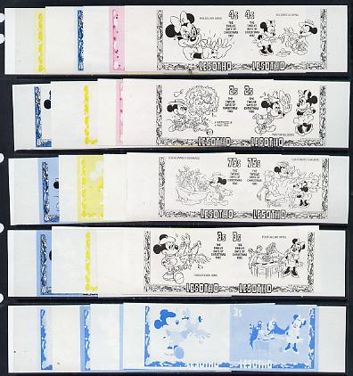 Lesotho 1982 Walt Disney Christmas set of 8 values each x 5 imperf progressive proofs comprising the 4 individual colours plus 2-colour composite (as SG 523-30), stamps on , stamps on  stamps on christmas  literature   disney 