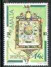 Malta 1995 14c Arlogg tal-lira clock fine used (SG 1002) from Treasures of Malta set of four, stamps on clocks