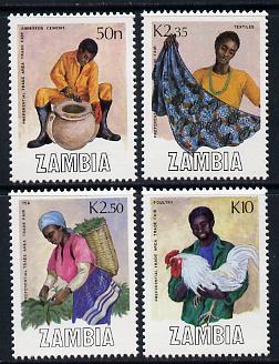 Zambia 1988 Trade Area Fair set of 4 (SG 550-3) unmounted mint*, stamps on , stamps on  stamps on business, stamps on  stamps on  tea , stamps on  stamps on textiles, stamps on drink