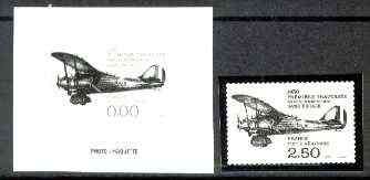 France 1980 50th Flight Anniversary (Breguet Biplane) photo marquette (stamp sized black & white photographic proof) of original artwork (slightly different to issued stamp) with value expressed as 0.00, as SG 2376, exceptionally rare, stamps on , stamps on  stamps on aviation