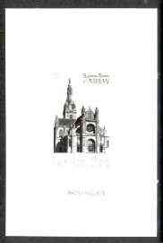 France 1981 Tourist Publicity - St Annes Church, Auray stamp sized black & white photographic proof of original artwork with value expressed as 0.00, endorsed Photo Maque..., stamps on tourism, stamps on cathedrals