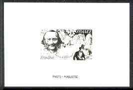 France 1981 Red Cross Fund, Jacques Offenbach (composer) stamp sized black & white photographic proof of original artwork with value expressed as 0.00 + 0.00, endorsed Ph..., stamps on music, stamps on composers, stamps on red cross