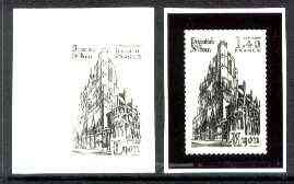 France 1981 Tourist Publicity - St Johns Cathedral, Lyon stamp sized black & white photographic proof of original artwork, slightly different to issued stamp with value e..., stamps on tourism, stamps on churches, stamps on cathedrals