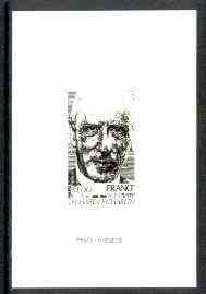 France 1981 Red Cross Fund - R P Pierre Teilhard de Chardin (paleontologist & philosopher) stamp sized black & white photographic proof of original artwork with value exp..., stamps on red cross, stamps on geology, stamps on fossils, stamps on philosophy, stamps on 