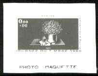 France 1981 Stamp Day (The Letter to Melie by Avati) photo marquette (stamp sized black & white photographic proof) of original artwork with value expressed as 0.00 + 0.0..., stamps on arts, stamps on postal, stamps on letters