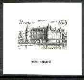 France 1980 Tourist Publicity - Chateau de Rambouillet, stamp sized black & white photographic proof of original artwork with value expressed as 0.00, endorsed Photo Maqu..., stamps on tourism, stamps on buildings
