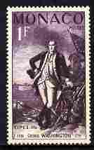 Monaco 1965 George Washington 1f unmounted mint from Philatelic Exhibition set, SG 544*, stamps on personalities, stamps on washington, stamps on usa presidents, stamps on americana, stamps on stamp exhibitions