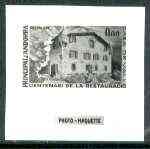 Andorra - French 1980 House of the Valleys photo marquette (stamp sized black & white photographic proof) of original artwork with value expressed as 0.00, endorsed Photo..., stamps on buildings