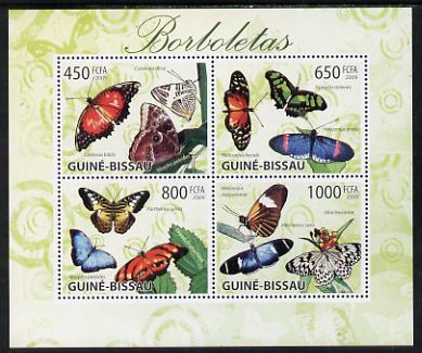 Guinea - Bissau 2009 Butterflies perf sheetlet containing 4 values unmounted mint, stamps on , stamps on  stamps on butterflies