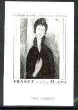 France 1980 Art (Woman with Blue Eyes by Modigliani) stamp sized black & white photographic proof of original artwork with value expressed as 0.00, endorsed Photo Maquett..., stamps on arts, stamps on modigliani