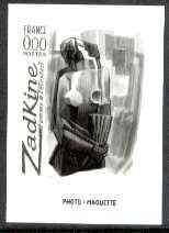 France 1980 Art (Woman with Fan Sculpture by Zadkine) stamp sized black & white photographic proof of original artwork with value expressed as 0.00, endorsed 'Photo Maquette', as SG 2338, exceptionally rare, stamps on , stamps on  stamps on arts, stamps on sculpture