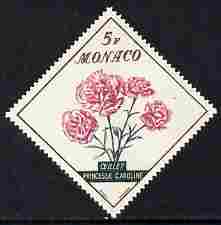 Monaco 1959 Princess Caroline Carnation 5f diamond shaped unmounted mint from Flowers set, SG 617*, stamps on flowers, stamps on diamond, stamps on 