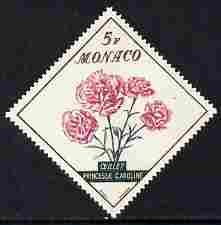 Monaco 1959 Princess Caroline Carnation 5f diamond shaped unmounted mint from Flowers set, SG 617*, stamps on , stamps on  stamps on flowers, stamps on  stamps on diamond, stamps on  stamps on 