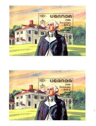 Uganda 1982 George Washington Birth Anniversary m/sheet (at Mt Vernon) joined pair from uncut archive sheet, as SG MS 390, scarce thus, stamps on personalities, stamps on constitutions:americana, stamps on washington, stamps on mountains