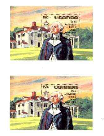 Uganda 1982 George Washington Birth Anniversary m/sheet (at Mt Vernon) joined pair from uncut archive sheet, as SG MS 390, scarce thus, stamps on , stamps on  stamps on personalities, stamps on constitutions:americana, stamps on washington, stamps on mountains