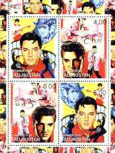 Tadjikistan 2000 Elvis Presley perf sheetlet containing set of 4 unmounted mint, stamps on music, stamps on entertainments, stamps on elvis, stamps on pops, stamps on films, stamps on cinema, stamps on personalities, stamps on guitar