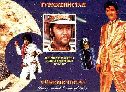 Turkmenistan 1999 20th Death Anniversary of Elvis Presley perf souvenir sheet unmounted mint, stamps on , stamps on  stamps on films, stamps on  stamps on cinema, stamps on  stamps on entertainments, stamps on elvis, stamps on space