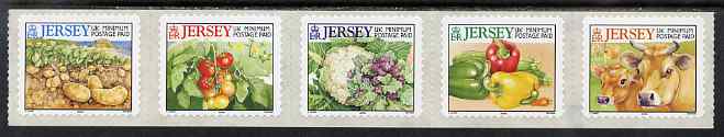Jersey 2001 Jersey Cows & Farm Produce set of 5 self adhesives (2002 imprint) unmounted mint, SG 985-89, stamps on , stamps on  stamps on agriculture, stamps on  stamps on bovine, stamps on  stamps on cows, stamps on  stamps on food, stamps on  stamps on self-adhesive
