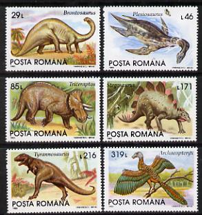 Rumania 1994 Dinosaurs set of 6, Mi 4974-79, stamps on animals  dinosaurs