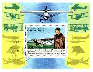 Mauritania 1977 History of Aviation m/sheet fine cto used Mi BL B18, stamps on , stamps on  stamps on aviation, stamps on lindbergh