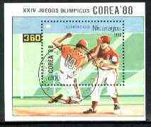 Nicaragua 1988 Seoul Olympic Games perf m/sheet (Baseball) fine cto used, SG MS 2954, stamps on , stamps on  stamps on olympics, stamps on baseball