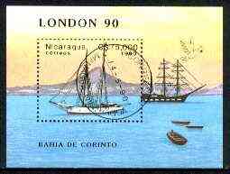 Nicaragua 1990 London '90 Stamp Exhibition perf m/sheet (Ships) fine cto used, stamps on , stamps on  stamps on stamp exhibitions, stamps on ships