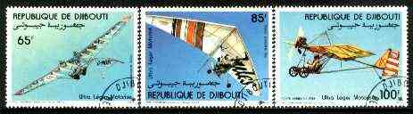 Djibouti 1984  Microlight Aircraft set of 3 fine cto used, SG 906-908*, stamps on , stamps on  stamps on aviation