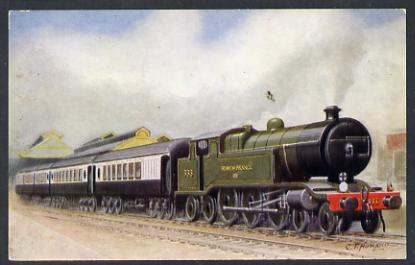 Postcard by J Salmon - London, Brighton & South Coast Section of Southern Railway memorial engine 'Remembrance' in colour, unused and in fine condition, stamps on , stamps on  stamps on railways