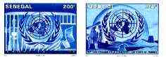 Senegal 1998 50th Anniversary of United Nations complete set of 2 imperf from limited printing, stamps on , stamps on  stamps on united nations