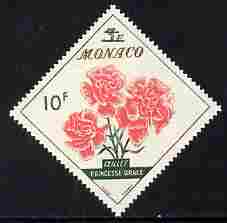 Monaco 1959 Princess Grace Carnation 10f on 3f diamond shaped unmounted mint from Flowers set, SG 618*, stamps on flowers, stamps on diamond, stamps on 