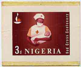 Nigeria 1963 Red Cross Centenary - original hand-painted artwork for 3d value (Nurse with Baby) probably by M Goaman on board 134 x 100 mm (slight bend), stamps on , stamps on  stamps on nurses, stamps on red cross, stamps on medical, stamps on 