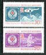 Mongolia 1969 Red Cross 30th Anniversary set of 2 unmounted mint, SG 523-24*, stamps on rescue, stamps on sheep, stamps on ovine, stamps on medical, stamps on ambulance, stamps on red cross, stamps on helicopter, stamps on 