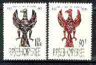 Albania 1991 Arberi State (Armorial Eagle) set of 2 unmounted mint, SG 2485-86, Mi 2464-65*, stamps on , stamps on  stamps on birds, stamps on  stamps on birds of prey, stamps on  stamps on eagles