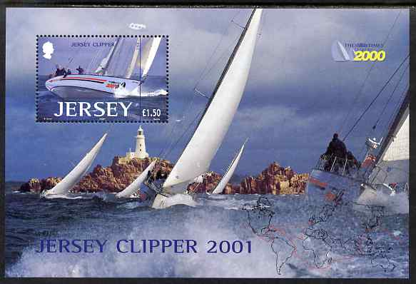 Jersey 2001 The Times Clipper 2000 Round the World Yacht Race perf m/sheet, unmounted mint SG MS1006, stamps on sailing