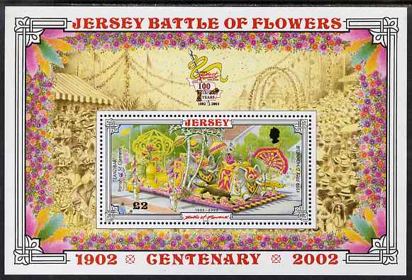 Jersey 2002 Centenary of Battle of Flowers Parade perf m/sheet unmounted mint, SG MS1059, stamps on , stamps on  stamps on flowers, stamps on  stamps on carnival, stamps on  stamps on elephants