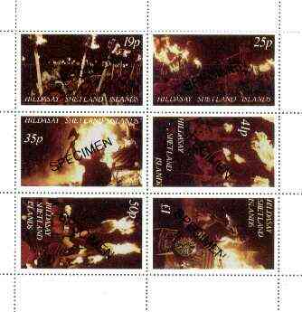Shetland Islands 19?? The Vikings perf sheetlet containing 6 values overprinted SPECIMEN, scarce with very few produced for publicity purposes, unmounted mint, stamps on vikings, stamps on ships.fire