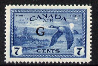 Canada 1950-52 Official 7c Canada Geese overprinted G unmounted mint SG O190, stamps on birds, stamps on  kg6 , stamps on 