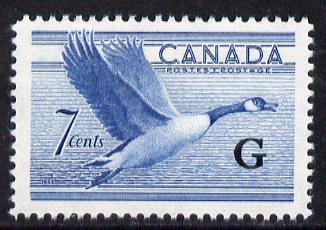 Canada 1952 7c Canada Goose overprinted G unmounted mint SG O193, stamps on birds, stamps on  kg6 , stamps on 
