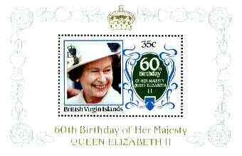 British Virgin Islands 1986 Queen's 60th Birthday 35c in unissued deluxe m/sheet format (see note after SG 604) unmounted mint, stamps on , stamps on  stamps on royalty, stamps on  stamps on 60th birthday