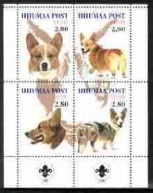 Estonia (Hiiumaa) 2000 Dogs #1 perf sheetlet of 4 with Scouts Logo in bottom margin, stamps on , stamps on  stamps on dogs, stamps on scouts, stamps on corgi