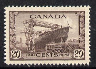 Canada 1942-48 KG6 War Effort 20c (Launching of Corvette) unmounted mint SG 386, stamps on ships, stamps on  kg6 , stamps on  ww2 , stamps on 