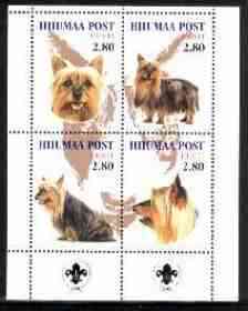 Estonia (Hiiumaa) 2000 Dogs #4 perf sheetlet of 4 with Scouts Logo in bottom margin, stamps on , stamps on  stamps on dogs, stamps on scouts, stamps on yorkshire terrier, stamps on 