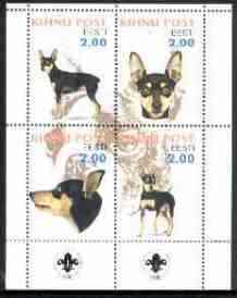 Estonia (Kihnu) 2000 Dogs #2 perf sheetlet of 4 with Scouts Logo in bottom margin, stamps on , stamps on  stamps on dogs, stamps on scouts, stamps on chihauhau